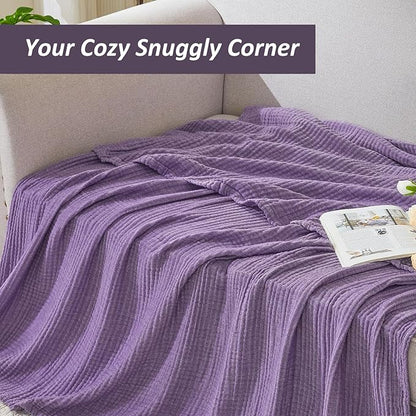 EMME Cotton Muslin Twin XL Blanket Breathable Gauze Soft Lightweight Adults Gifts for Women (Heather Purple, 66"x90")