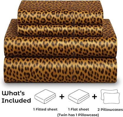 Satin Sheets California King [4-Piece, Gold Leopard] Luxury Silky Bed Sheets - Extra Soft 1800 Microfiber Sheet Set, Wrinkle, Fade, Stain Resistant - Deep Pocket Fitted Sheet, Flat Sheet, Pillow Cases