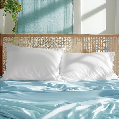 Bedsure White Pillow Cases Set of 2, Cooling Pillow Cases Queen, Rayon Derived from Bamboo Queen Pillowcases, PureWoven Soft Valentines Pillow Covers with Envelope Closure, Gifts, 20x30 Inches