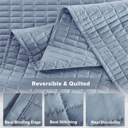 Comfort Spaces Kienna Quilt Set- Double Sided Stitching Design Summer Blanket, Lightweight, Soft, All Season Bedding Layer, Matching Sham, Blue, Coverlet King (104"x90") 3 Piece