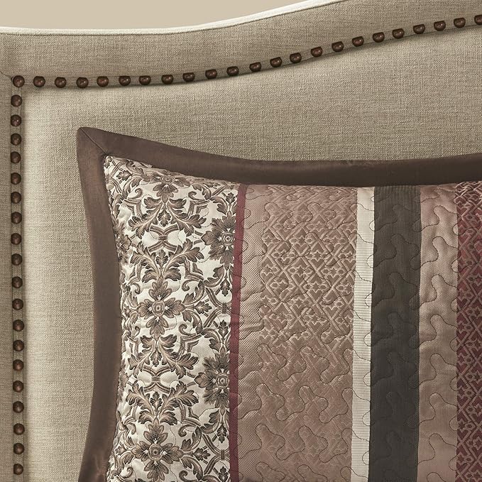 Madison Park Princeton Reversible Quilted Bedspread Set, Solid Reverse Summer Breathable, Lightweight All Season Bedding Layer, Matching Shams, Bedspread Queen(102"x118"), Red 5 Piece