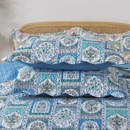 HoneiLife Queen Quilt Bedding Set - 3 Piece Microfiber Quilt Sets Floral Bedspreads Rustic Coverlets for Queen Bed