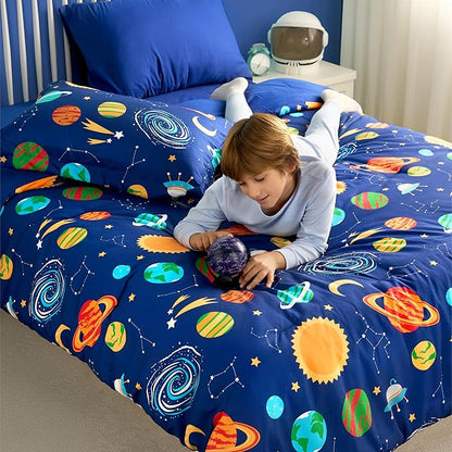 Joiedomi Kid Twin Comforter Set 5 Piece Cosmic Space Bedding Set for Boys Girls Super Soft Microfiber Bed in a Bag with Comforter Sheets Pillowcase Sham