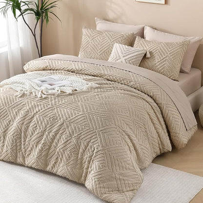Andency Khaki King Size Comforter Set, 3 Pieces Boho Soft Bedding Set & Collections, Farmhouse Tufted Fluffy Warm Bedding Comforter Sets for King Bed (1 Comforter 104x90In, 2 Pillowcases)
