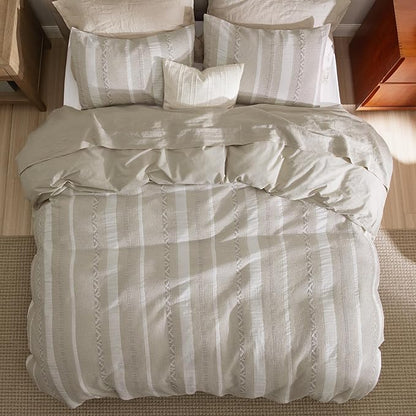 Bedsure Waffle Weave Duvet Cover King - 100% Cotton Boho Duvet Cover with 2 Pillowcases - Linen Color Textured Comforter Cover with Zipper Closure (King, 104"x90")