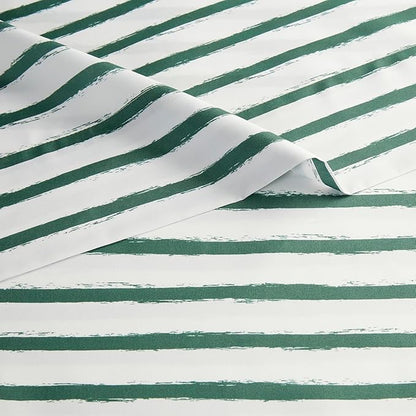 Amazon Basics Microfiber Kids' Sheet Set with 2 Pillowcases, 4-Piece, Green Stripes, Queen