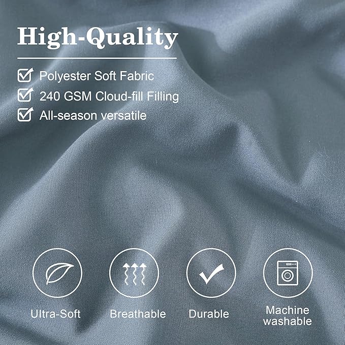 Monbix King Size Comforter Set - 7 Pieces Bed in a Bag King, Dusty Blue Bedding Sets with Comforter, All Seasons Comforter Bed Set with Sheets, Pillowcases & Shams