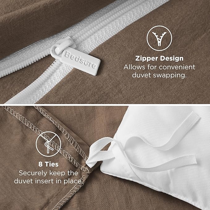 Bedsure Coffee Duvet Cover Twin/Twin XL Size - 2 Pieces Prewashed Polyester Extra Soft Bedding Set, Includes 1 Twin Duvet Cover 68''x90'' with Zipper Closure & 1 Pillow Sham, No Comforter