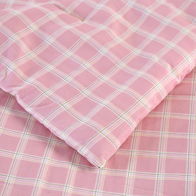 SDIII 3PCS Pink Gingham Comforter Set Twin 100% Washed Microfiber Lightweight Pink Gingham Bedding Twin Farmhouse Shabby Chic Checkered All Season
