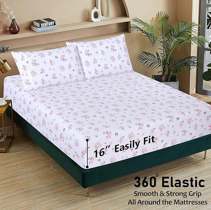 RUVANTI 100% Cotton Sheets – Full Size Percale Bedding, Cooling & Breathable Floral Design, Durable with a Crisp, Soft & Comfortable Feel, 16" Deep Pocket, 4-Piece Set, Funa Flora