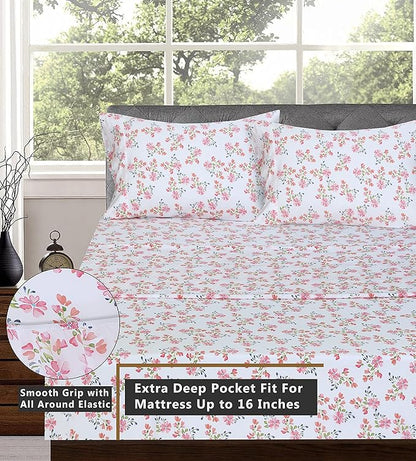 RUVANTI 100% Cotton Sheets – Twin Size Percale Bedding, Cooling & Breathable Floral Design, Durable with a Crisp, Soft & Comfortable Feel, 16" Deep Pocket, 3-Piece Set, Bloomex