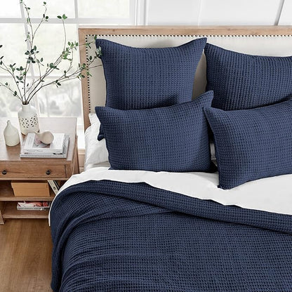 Levtex Home Mills Waffle Queen Bedspread Set (104x106in) with 2 Pillow Shams (26x20in) - Navy - 100% Cotton Queen Size Bedspread Set - Lightweight, Soft, Pre-Washed