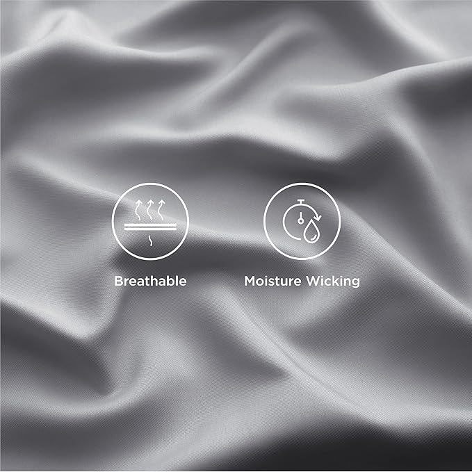 Bedsure Queen Sheet Set, Rayon Derived from Bamboo, Cooling Sheets, Deep Pocket Up to 16", PureWoven, Breathable & Soft, Hotel Luxury Silky Bedding for Hot Sleepers, Silver Grey