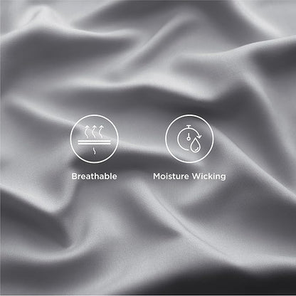 Bedsure Queen Sheet Set, Rayon Derived from Bamboo, Cooling Sheets, Deep Pocket Up to 16", PureWoven, Breathable & Soft, Hotel Luxury Silky Bedding for Hot Sleepers, Silver Grey