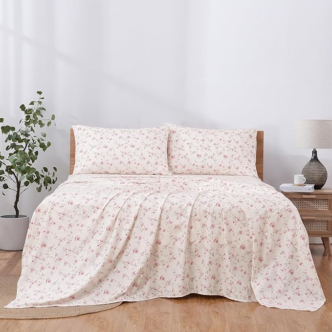 Modern Threads 4-Piece Ultra Soft Microfiber Bed Sheets Set, Wrinkle Free Sheets with Deep Pockets Fitted Sheet, Flat Sheet & Pillowcases, Lightweight Breathable Bedding, Floral Rose, Queen