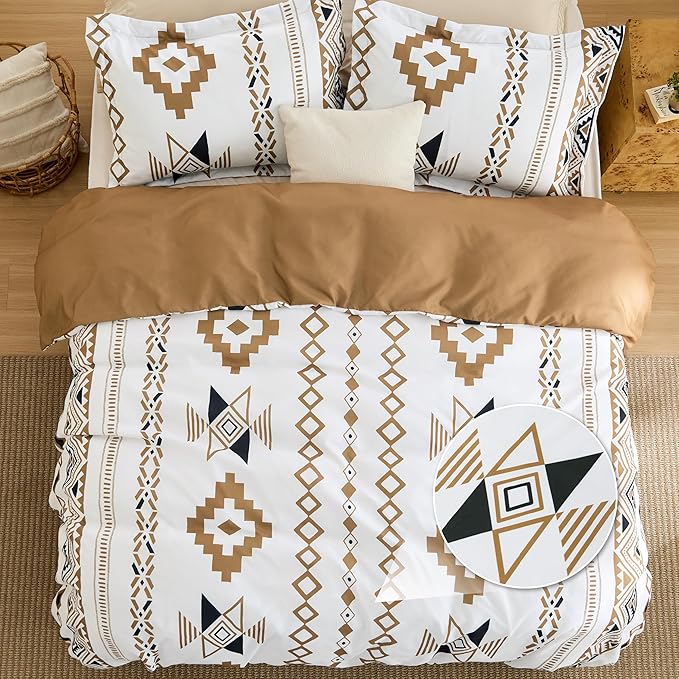 Bedsure Duvet Cover Queen Size - Modern Boho Geometry Floral Duvet Cover Set with Zipper Closure, 3 Pieces Hazel Bedding Set with 8 Corner Ties and 2 Pillow Shams 20"x26"