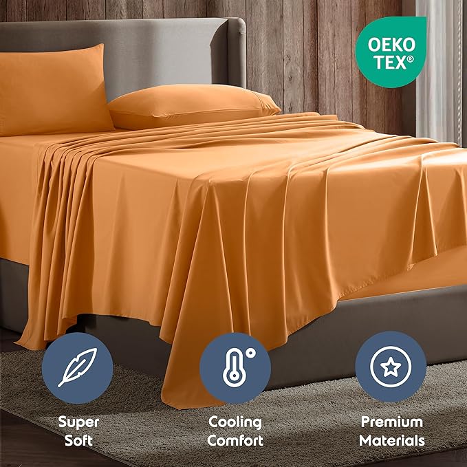 Nestl California King Sheet Set - 1800 Ultra-Soft Microfiber Cal King Bed Sheets - Double Brushed - Deep Pockets - Easy Fit - 4 Piece Set - Bed Sheets (California King, Light Orange)