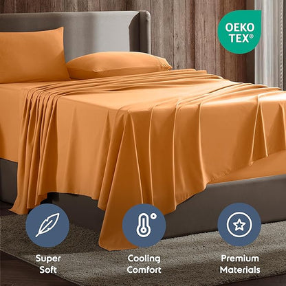 Nestl Split King Sheet Set - 1800 Ultra-Soft Microfiber Bed Sheets - Double Brushed - Deep Pockets - Easy Fit - 5 Piece Set - Bed Sheets & Pillowcases (Split King Size, Light Orange)