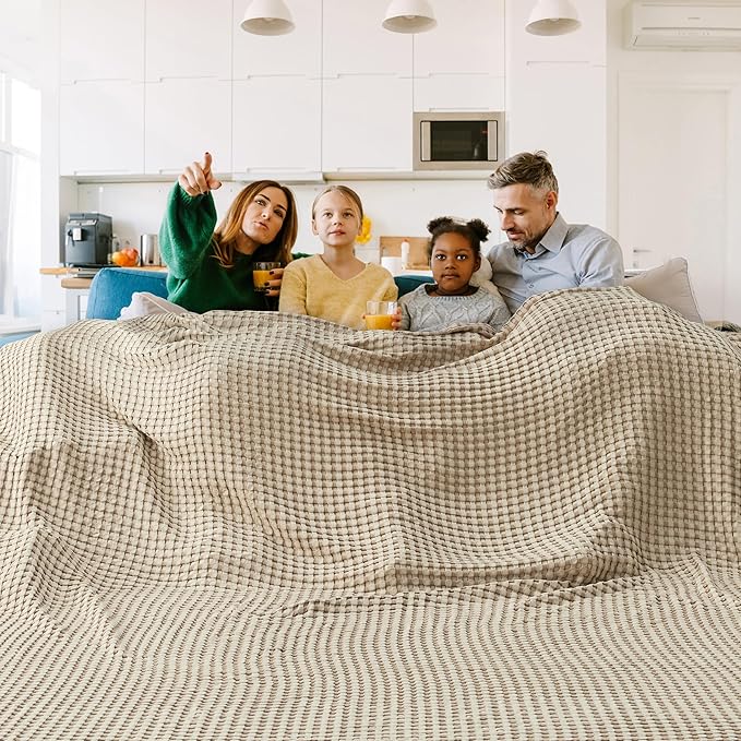 Bedsure Cooling Cotton Waffle Oversized King Blanket - Lightweight Breathable Blankets Rayon Derived from Bamboo for Hot Sleepers, Luxury Throws for Bed and Sofa, Light Brown, 120x96 Inches