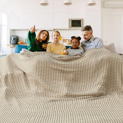 Bedsure Cooling Cotton Waffle Oversized King Blanket - Lightweight Breathable Blankets Rayon Derived from Bamboo for Hot Sleepers, Luxury Throws for Bed and Sofa, Light Brown, 120x96 Inches