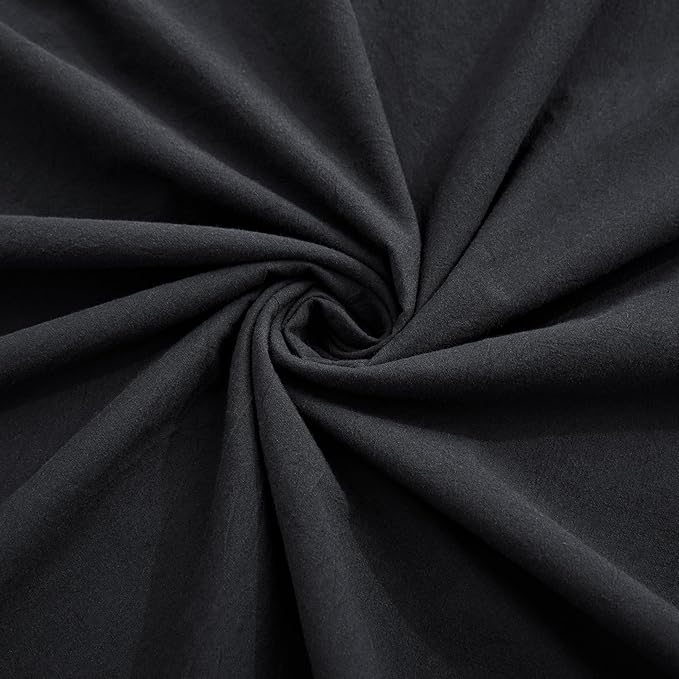 LOVQUE 100% Washed Cotton Duvet Cover Set King Size, Linen Like Natural Bedding Set with Zipper Closure (No Comforter), 104x90 Inches, Black