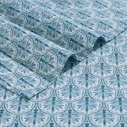 Tommy Bahama - King Sheet Set, Super Soft Cotton Percale Bedding with Matching Shams, Tropical Bedding Set, Oeko-Tex Certified (Coastal Batik Blue, King)