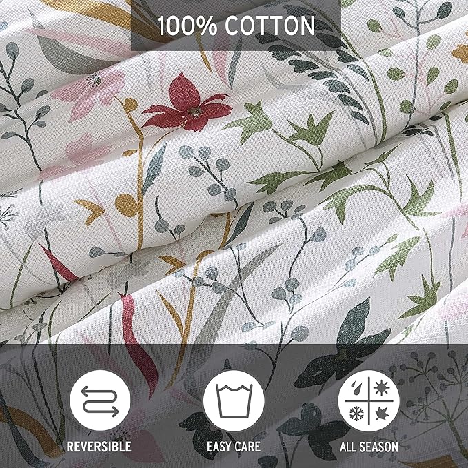 Eddie Bauer - Twin Comforter Set, Reversible Cotton Bedding with Matching Sham, Floral Print with Plaid Reverse, Medium-Weight, Dorm Essentials (Woodland Forest Grey)