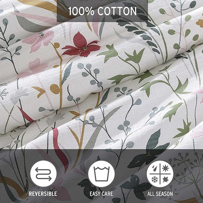 Eddie Bauer - Twin Comforter Set, Reversible Cotton Bedding with Matching Sham, Floral Print with Plaid Reverse, Medium-Weight, Dorm Essentials (Woodland Forest Grey)