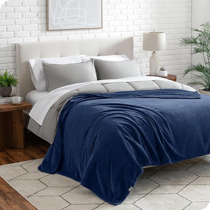 Bare Home Textured Fleece Blanket - King Size - Ultra-Soft Lightweight for Bed, Sofa, and Couch - Luxury Microplush - Cozy Warm Blanket (King, Chevron Dark Blue)