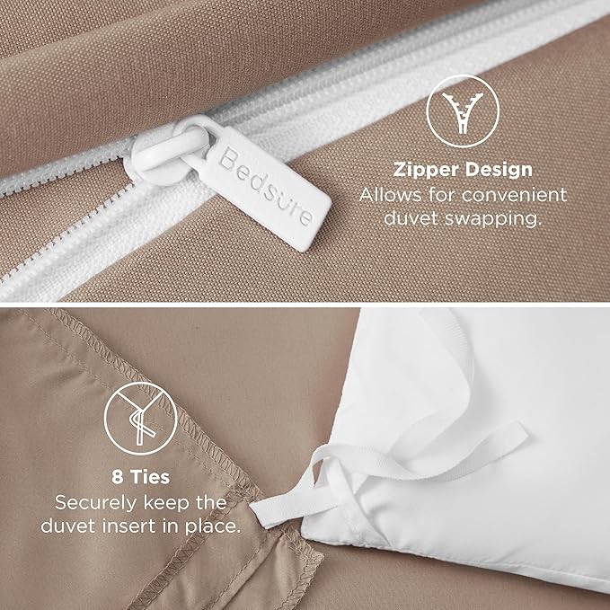 Bedsure Duvet Cover Full Size - Soft Double Brushed Bedding Set for Kids & Adults, Zipper Closure, 3 Pieces, Includes 1 Duvet Cover (80"x90") & 2 Pillow Shams, NO Comforter, Light Khaki