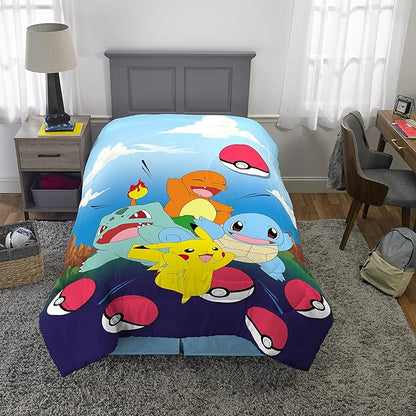 Pokemon Kids Bedding Super Soft Microfiber Reversible Comforter, Twin/Full, (Officially Licensed Product) by Franco