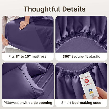 California Design Den Twin Sheets Set - Soft 400 Thread Count Sateen, Natural 100% Cotton Sheets with Deep Pockets, and Durable Bedding Set - Purple