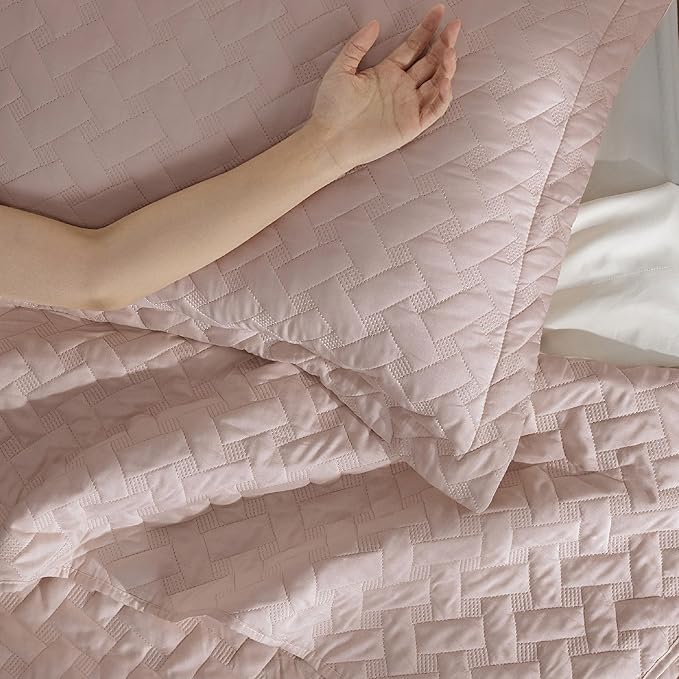 Bedsure Quilts Queen Size - Lightweight Bedspreads Queen Size with Basket Weave Pattern, Soft Quilt Bedding Set, Dusty Rose Comforter Set Coverlet for All Seasons with 2 Pillow Shams (90" x 96") | Skin-Friendly Soft, All-Season Comfort, Breathable, Lig...