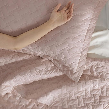 Bedsure Quilts Queen Size - Lightweight Bedspreads Queen Size with Basket Weave Pattern, Soft Quilt Bedding Set, Dusty Rose Comforter Set Coverlet for All Seasons with 2 Pillow Shams (90" x 96") | Skin-Friendly Soft, All-Season Comfort, Breathable, Lig...