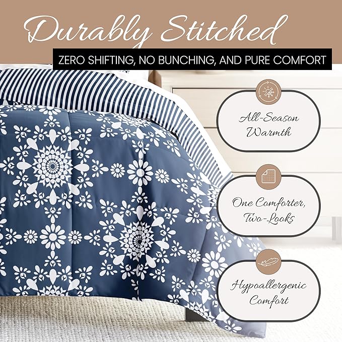 Linen Market Reversible King Size Comforter Set (3 Piece) - Bring Luxury Home with Our Soft and Lightweight Down Alternative Comforter King Set - This Includes Your King Comforter and 2 Pillow Shams