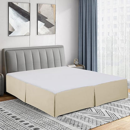 Cathay Home Double Brushed Microfiber Pleated Easy Fit Bed Skirt, Ultra Soft, Fade and Wrinkle Resistant - Cream, California King