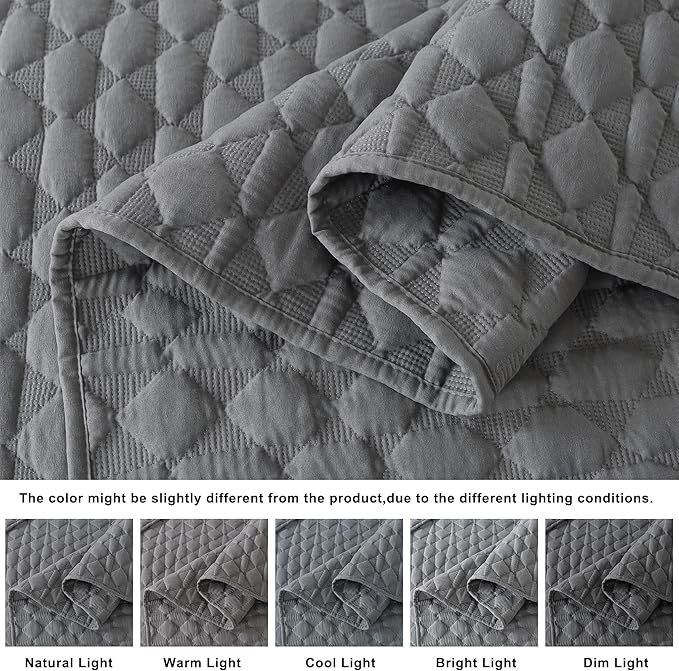 WDCOZY Dark Grey Quilt Twin Size Bedding Sets with Pillow Sham, Lightweight Soft Bedspread Coverlet, Quilted Blanket Thin Comforter Bed Cover, All Season Spring Summer, 2 Pieces, 68x90 inches
