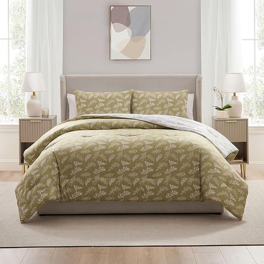 Nestl Full Size Comforter Sets - Olive Green Bed in a Bag Full Size, 3 Pieces Reversible Bed Set, Soft Floral Bedding Set, All Season Botanical Comforters with Pillow Shams