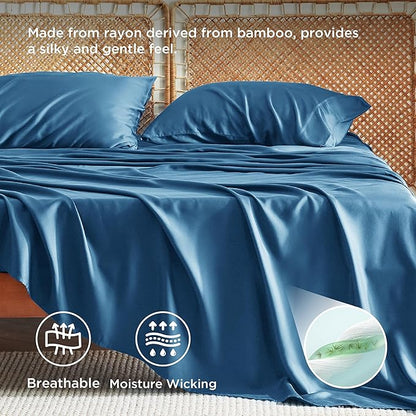 Bedsure King Size Sheets Set, Cooling Sheets for Hot Sleepers, Rayon Derived from Bamboo, PureWoven, Breathable & Soft, Deep Pocket Up to 16 Inches, Hotel Luxury Silky Bedding, Teal