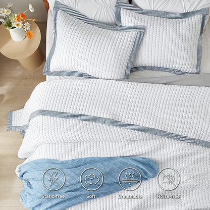 Bedsure White Quilt King Size - Lightweight Soft Quilt Bedding Set for All Seasons, Bedspreads & Coverlets, Corduroy Pattern Quilt Set, 3 Pieces, 1 Quilt (106"x96") and 2 Pillow Shams (20"x36"+2")