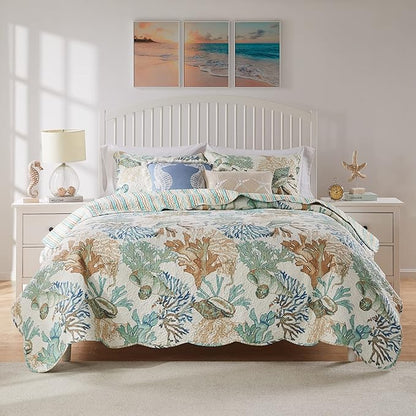 Barefoot Bungalow Atlantis Coastal Quilt Set, 3-Piece King/Cal King, Jade