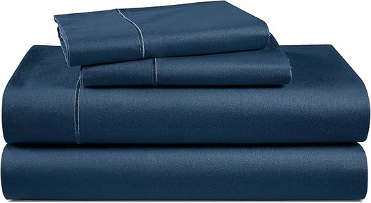 LANE LINEN 100% Egyptian Cotton Bed Sheets Full Size, Long Staple Mercerized Cotton Bedding Sheets, Luxury Hotel Like Thick 15 inch Deep Pocket Full Sheet, Reinforced French Seams -Estate Blue