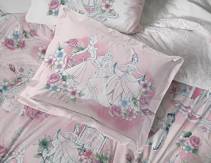 Jay Franco Kids Comforter Set Includes Sheets and Pillow Covers - Soft and Cozy Bed Set for Stylish Room Decor, Pink - Disney Princess, 5 Piece Twin Bedding