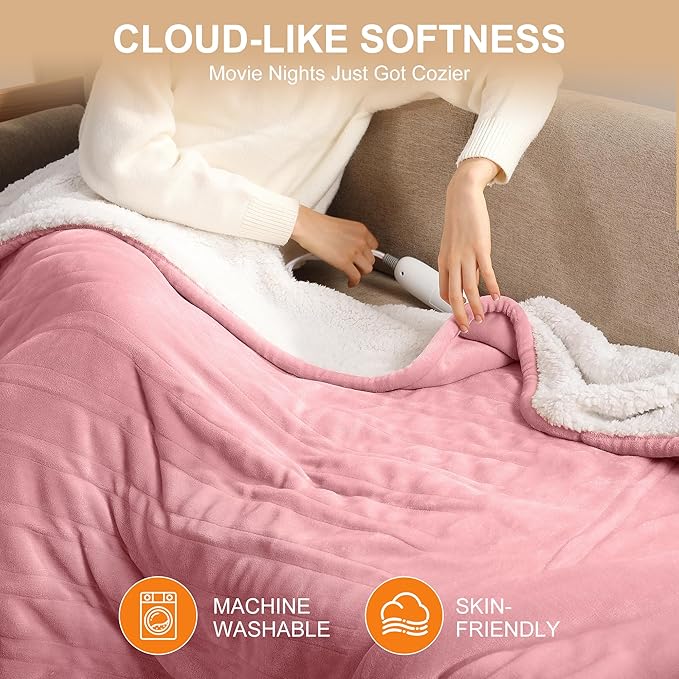 Twin Electric Blanket 62''X84'' Heating Blanket - Pink Heated Blanket for Office Ultra Warm Fluffy Winter Blanket with Adjustable Temperature & Machine Washable, Grandma Birthday Gifts(Baby Pink)
