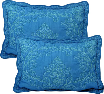 Home Soft Things Damask 4 Piece Bedspread Set,Scalloped Edge Reversible Quilt Coverlet Comforter Prewashed Bedding Set, Matelasse Embossed Floral Solid Pattern,Palace Blue Oversize King(120" x 120")