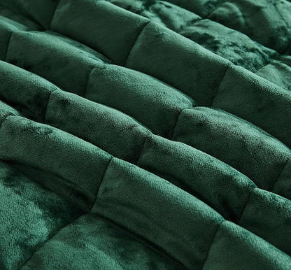 Chezmoi Collection Lux Forest Green Velvet Quilt King Set, 3-Piece Plush Distressed Velvet Bedding All Season Lightweight Comforter Brushed Microfiber Reverse with Diamond Stitch Quilting