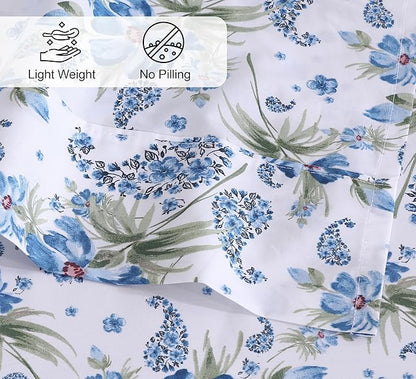 RUVANTI 100% Cotton Sheets – Full Size Percale Bedding, Cooling & Breathable Floral Design, Durable with a Crisp, Soft & Comfortable Feel, 16" Deep Pocket, 4-Piece Set, Paislyona