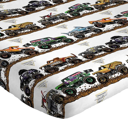 Jay Franco Kids Sheet Set with Fitted, Flat Sheets & Pillow Cover - Ultra-Soft Bedding with Pillowcase for Room Decor, Multi - Monster Jam, 4 Piece Queen