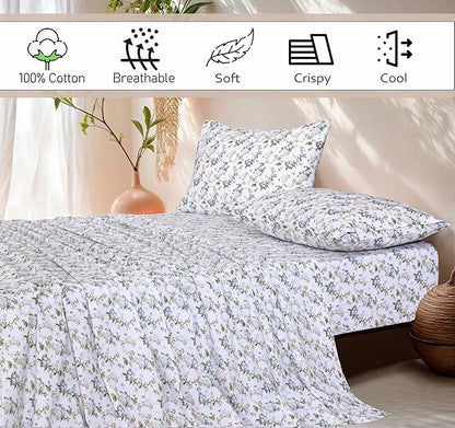 RUVANTI 100% Cotton Sheets – California King Percale Bedding, Cooling & Breathable Floral Design, Durable with a Crisp, Soft & Comfortable Feel, 14" Deep Pocket, 4-Piece Set, Heritage