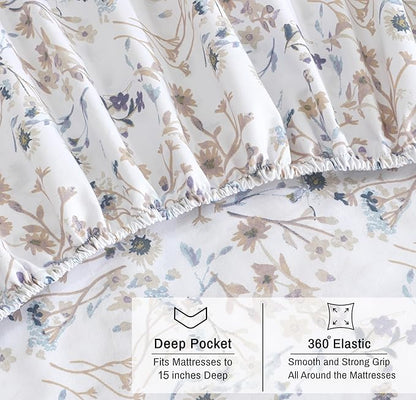 RUVANTI 100% Organic Cotton Sheets King Size, Percale Weave, GOTS Certified, 4-Piece Set, Deep Pocket 15", Crisp & Breathable, Soft Durable Bedding, Sábanas Algodón Orgánico – Tranquil
